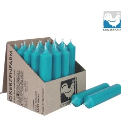 Stabkerze türkis rustikal, Wachskerze, 100x22mm, Kerzenfarm Hahn