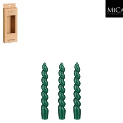 Stabkerze Twist gedreht, Spitzkerzen grün glänzend, 3 St/Pack, 18cm, Mica Decorations