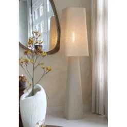 Stehlampe Mikko Leinen Natur, schlichte quadratische Stehleuchte, 176cm, Light & Living