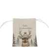 Stoffbeutel Frohe Weihnachten, Jutesäckchen mit Winter-Hirsch, 16x19cm
