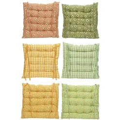 Stuhlkissen Karo gelb, mit Bändern, 40x40cm, Baumwolle