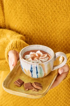 Tablett mustard, rustikale Steingutschale länglich, 20cm, Ib Laursen