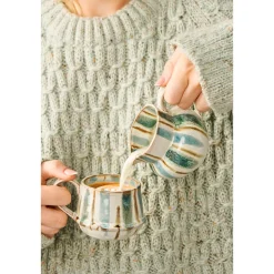 Tasse Kalmar mit Henkel mit blauen Streifen, rustikale Steingut-Tasse, Ib Laursen