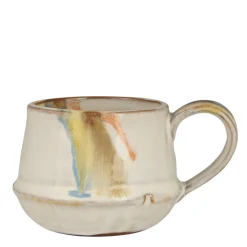 Tasse Kalmar mit Henkel mehrfarbige Streifen, rustikale Steingut-Tasse, Ib Laursen
