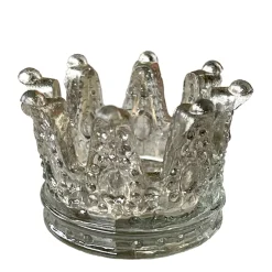 Teelichthalter Krone Antiklook, Glaskrone silber, 7cm