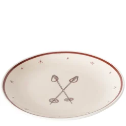 Teller Mountains Skistöcke, Keramikteller Winter, Ø21cm, Keramik, Boltze Home Collections