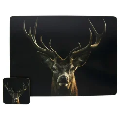 Tischset Hirsch, Rothirsch, 40x30cm, schwarz, MDF/Kork, Mars & More