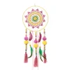 Traumfänger Boho bunt, Dreamcatcher mit Pompons pink und gelb, Ø20cm