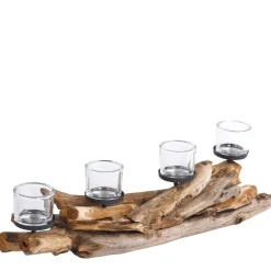 Treibholz Windlicht Erosi Tanduk, Naturholz Windlicht mit 4 Kerzengläser, 90cm, WMG Grünberger