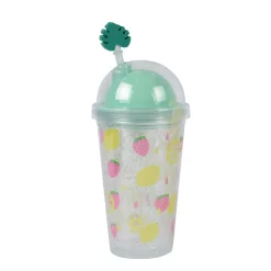 Trinkbecher Space türkis, Erdbeeren und Zitronen, 17x10cm, Kunststoff