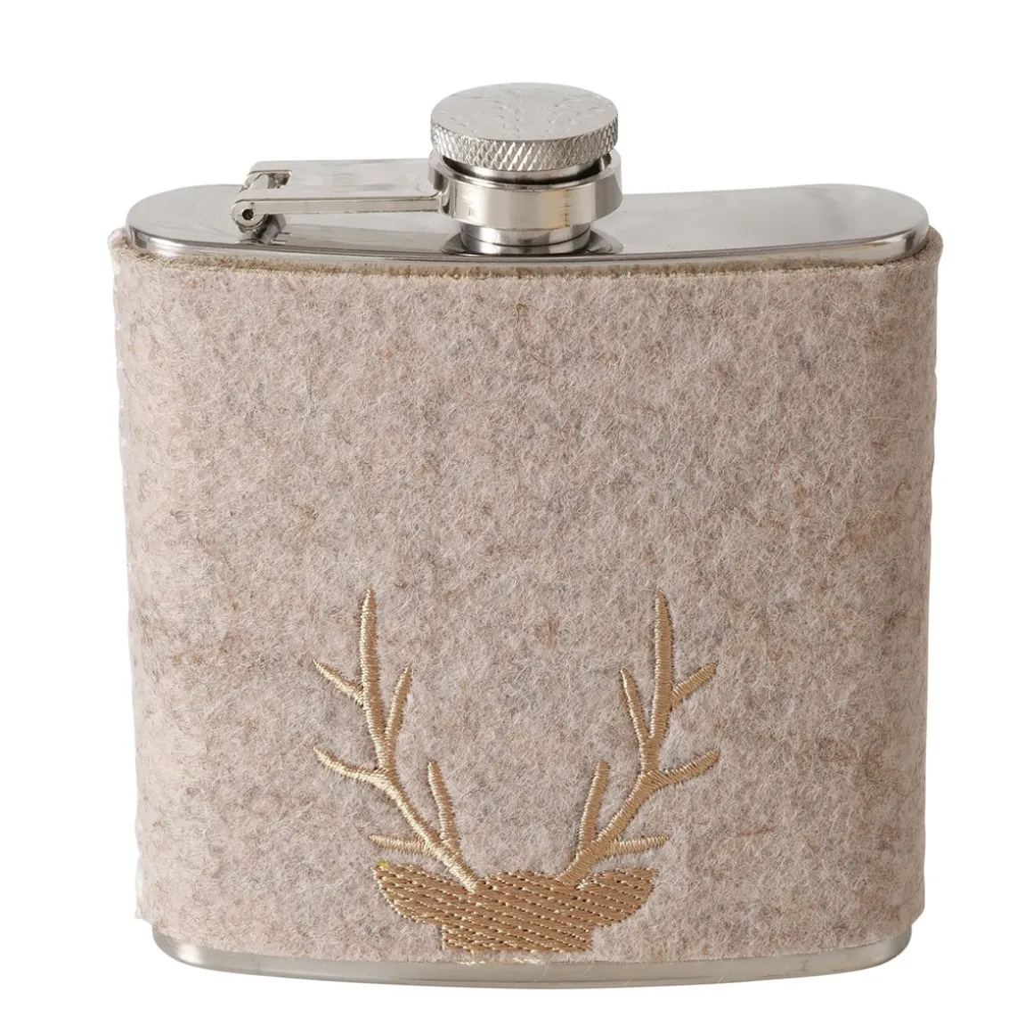 Trinkflasche Hirsch Vilbert, Flaschmann aus Filz mit Hirschkopf unten, 11x9cm, Boltze Home Collections