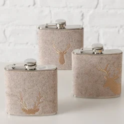 Trinkflasche Hirsch Vilbert, Flaschmann aus Filz mit Hirschkopf unten, 11x9cm, Boltze Home Collections