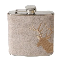 Trinkflasche Hirsch Vilbert, Flaschmann aus Filz mit Hirschkopf seitlich, 11x9cm, Boltze Home Collections