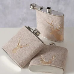 Trinkflasche Hirsch Vilbert, Flaschmann aus Filz mit Hirschkopf seitlich, 11x9cm, Boltze Home Collections