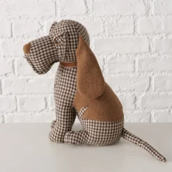 Türstopper Hund Cooper, Stoffhund im braunen Pepita-Look, Boltze Home Collection