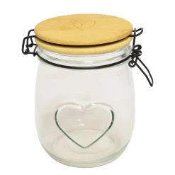 Vorratsglas Herz, Schnappglas mit Bambusdeckel und Herz, 11x14cm