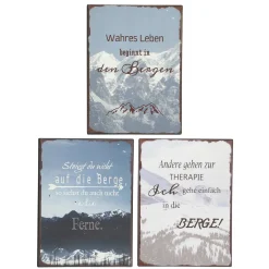 Wandschild Berge, Metallschild: Wahres Leben beginnt in den Bergen, 40x30cm, Boltze Home Collections