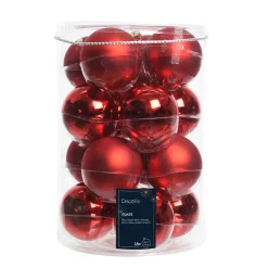 Weihnachtsbaumkugeln aus Glas, weihnachtsrot glanz/matt, Ø8cm, 16St/Box, Decoris