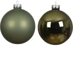 Weihnachtsbaumkugeln aus Glas, rosmaringrün glanz/matt, Ø10cm, 4St/Box, Decoris