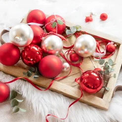 Weihnachtsbaumkugeln aus Glas, weihnachtsrot glanz/matt, Ø6cm, 20St/Box, Decoris