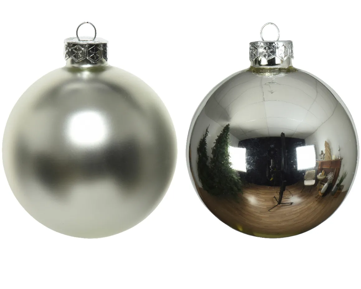 Weihnachtsbaumkugeln aus Glas, silber glanz/matt, Ø10cm, 4St/Box, Decoris