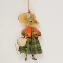 Weihnachtshänger Maus Mossy, Emaillehänger Maus mit Kleid oder Mantel, Boltze Home Collections