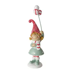 Wichtel Jingle mit Ballon, Weihnachtswichel Mädchen mit roter Mütze und grünem Kleid, Boltze Home Collections