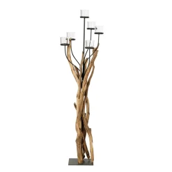 Windlicht Cohiba Naturholz, Schwemmholz mit 6 Kerzengläser, 160cm, Naturholz, WMG Grünberger