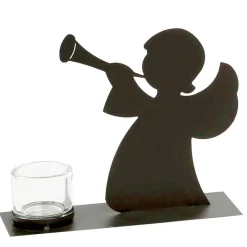 Windlicht Engel, Metallengel mit Posaune und Teelichthalter, 20cm, WMG Grünberger