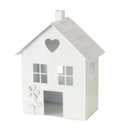Windlicht Haus Mariele, Metallhaus weiß mit Herz und Blume, 27x35cm, Boltze Home Collections