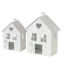 Windlicht Haus Mariele, Metallhaus weiß mit Herz und Blume, 27x35cm, Boltze Home Collections