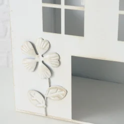 Windlicht Haus Mariele, Metallhaus weiß mit Herz und Blume, 27x35cm, Boltze Home Collections