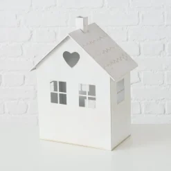 Windlicht Haus Mariele, Metallhaus weiß mit Herz und Blume, 27x35cm, Boltze Home Collections