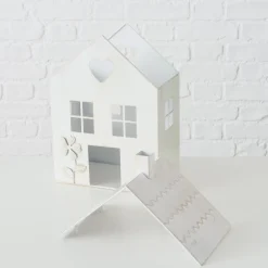 Windlicht Haus Mariele, Metallhaus weiß mit Herz und Blume, 27x35cm, Boltze Home Collections