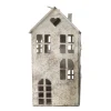 Windlicht Haus mit Herz, Metallhaus grau antik used look, 17x36cm