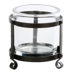 Windlicht Herodot, Kerzenhalter Glas im Eisengestell, Teelichthalter, 13x15cm, WMG Grünberger