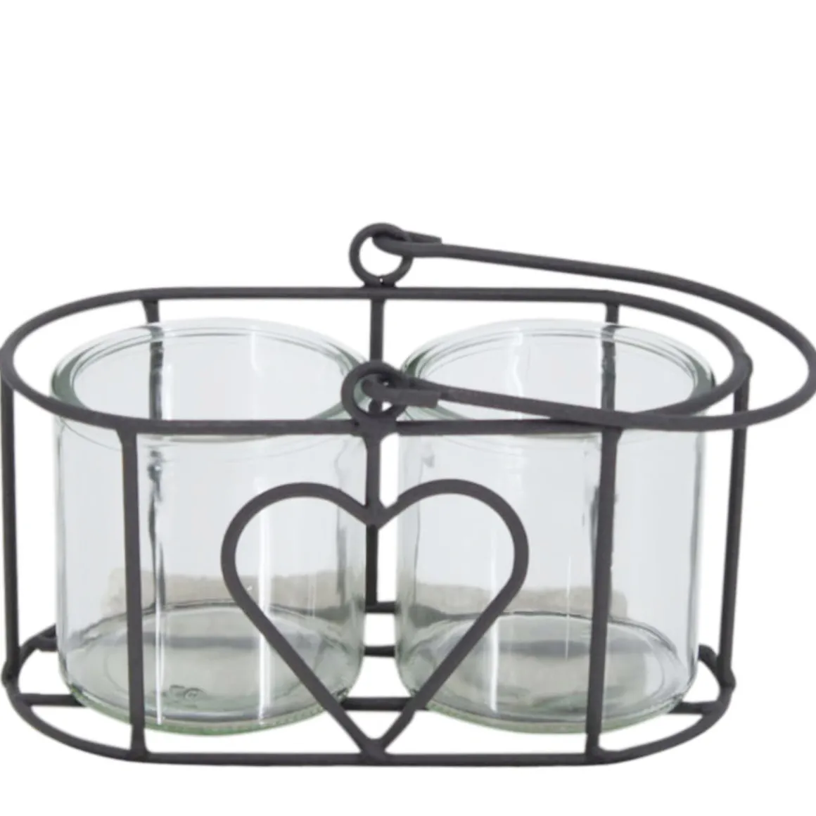 Windlicht Herz, 2 Kerzengläser im Metallständer mit Henkel, 18x10cm, DIJK Natural Collections