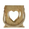 Windlicht Herz Natur, Holzlaterne mit Jutegriff, 17x15cm, Mangoholz
