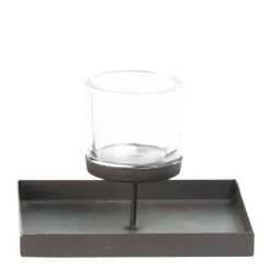 Windlicht Marlon quadratisch, Glaswindlicht mit Eisenschale, 20x20cm, WMG Grünberger