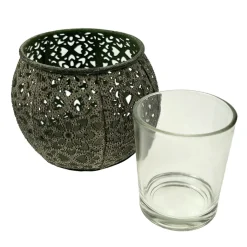 Windlicht mit Ornamente, antik grün, Ø9cm, Metall