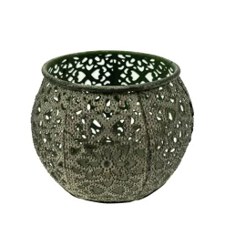 Windlicht mit Ornamente, antik grün, Ø9cm, Metall