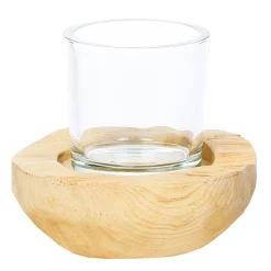 Windlicht Naturholz Knut, Naturholzschale mit Glaskörper, 18cm, WMG Grünberger