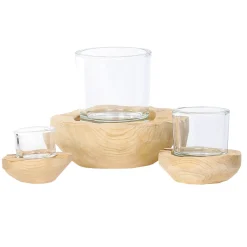 Windlicht Naturholz Knut, Naturholzschale mit Glaskörper, 8cm, WMG Grünberger