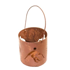 Windlicht Skifahrer, Windlicht mit Henkel aus Rost, 13x12cm