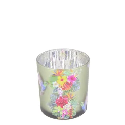 Windlicht Tropical, satiniertes Glas-Windlicht mit Kolibri, 7x8cm