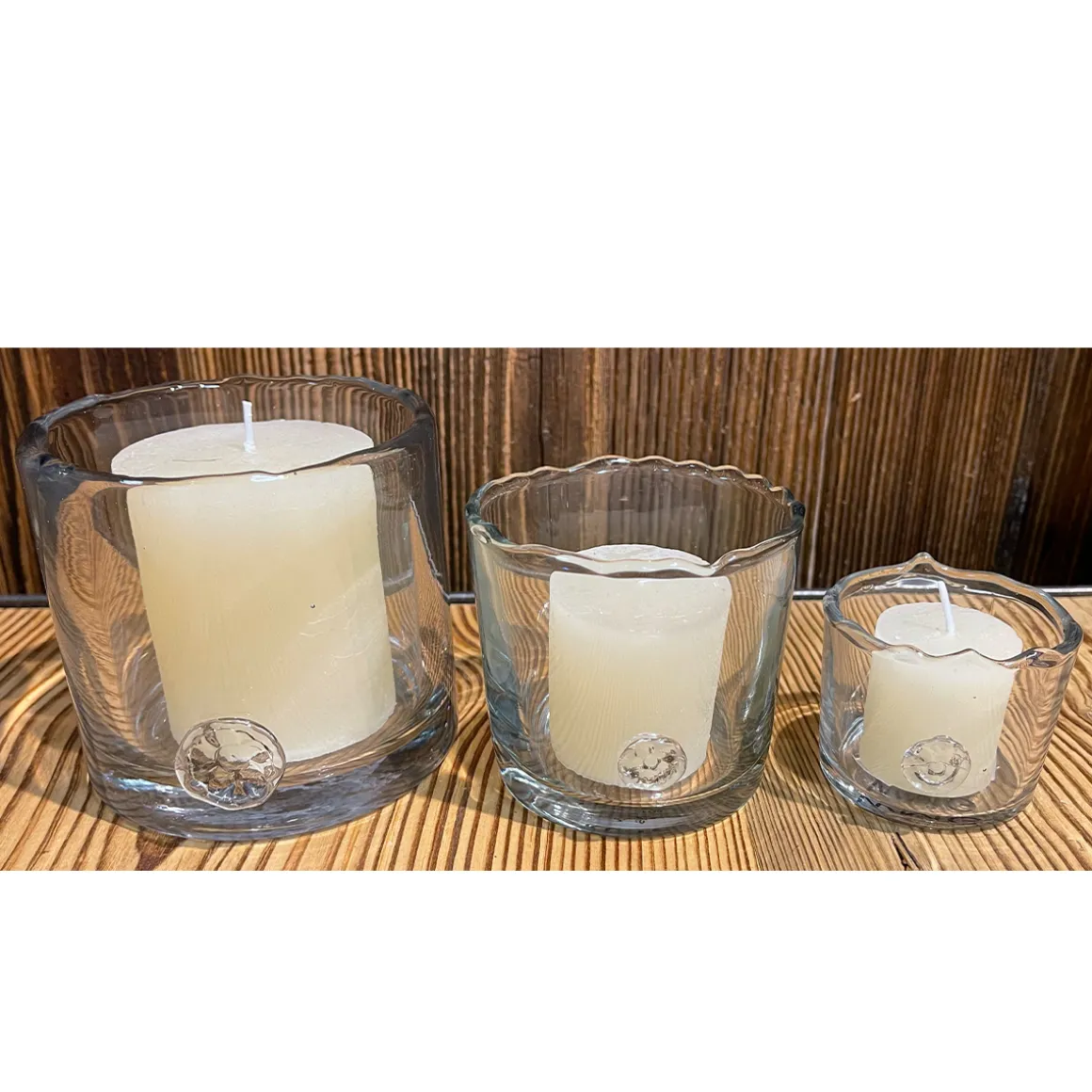 Windlicht Glas Organic mit unregelmäßigem Rand und Button, 10cm, WMG Grünberger