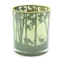 Windlichtglas Wald, Hirsche im Wald, grün, 10x12cm, Glas