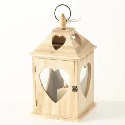 Windlicht Jules mit Herz, Holzlaterne 14x14x24cm, Boltze Home Collections