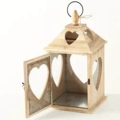 Windlicht Jules mit Herz, Holzlaterne 14x14x24cm, Boltze Home Collections