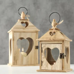 Windlicht Jules mit Herz, Holzlaterne 14x14x24cm, Boltze Home Collections